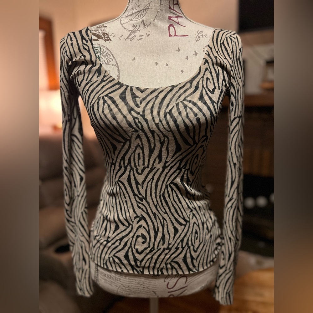 Nanushka Aurelia Zebra Block Print Long Sleeve Top, Size S